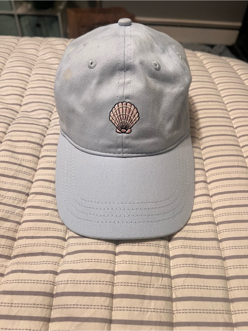 Target Pastel Blue Baseball Hat with Pink Shell Embroidery